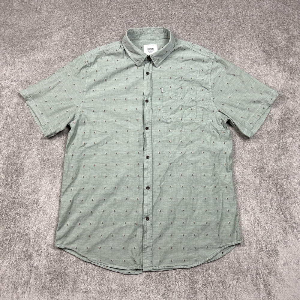 Katin Shirt Mens XL Button Up Short Sleeve Lightweight Cotton Pocket Beach Casua